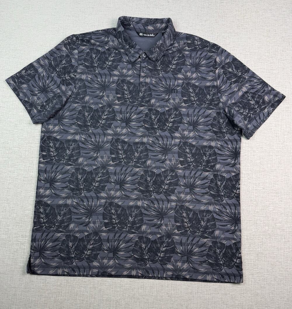 TravisMathew Golf Polo Men’s XXL Gray Tropical Leaf Print Pima Cotton Blend
